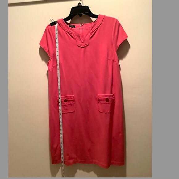 Talbots Hot Pink Casual Cap Sleeve Dress Size 12P, Poly-blend, unlined, back zip - Picture 2 of 10